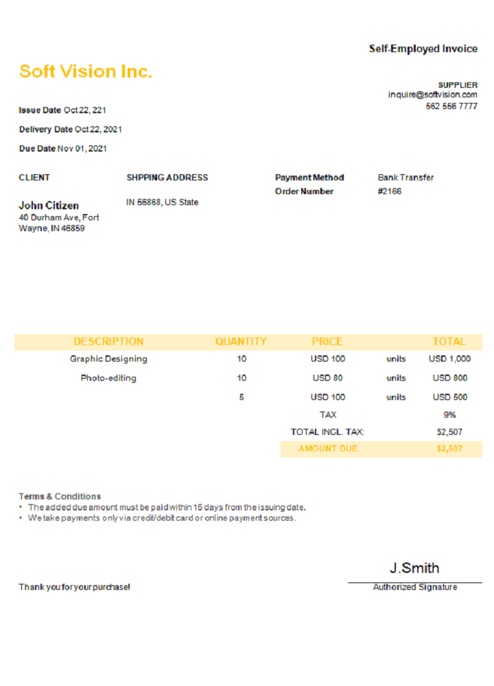 USA Soft Vision Inc. invoice PSD template